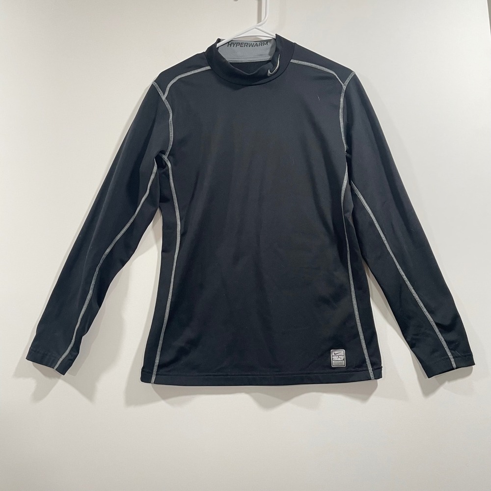 Nike‎ Pro Combat Hyperwarm Mens Medium Black Dri-FIT Mock Neck Compression Top